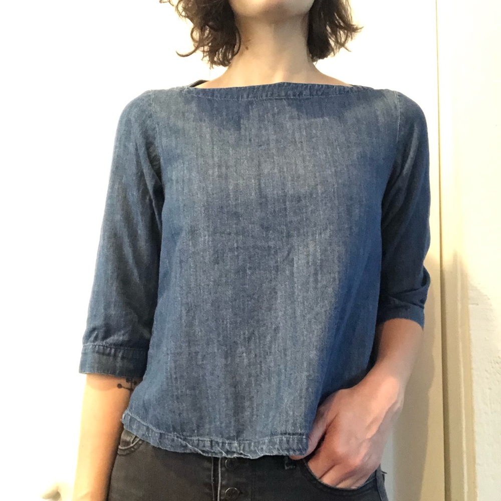 Chambray boatneck 3/4 sleeve top
